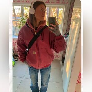 SOLD! Vintage Carhartt Duck Quilted Hooded Jacket Raspberry Red Pink Size M